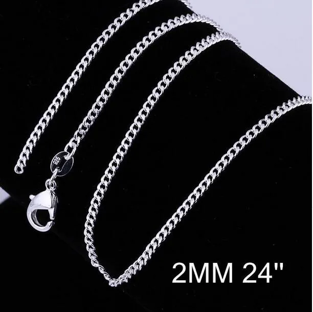 2MM 925 Sterling Silver Curb Collana a catena Moda Donna Aragosta Catenacci Catene Gioielli 16 18 20 22 24 26 pollici GA262224g