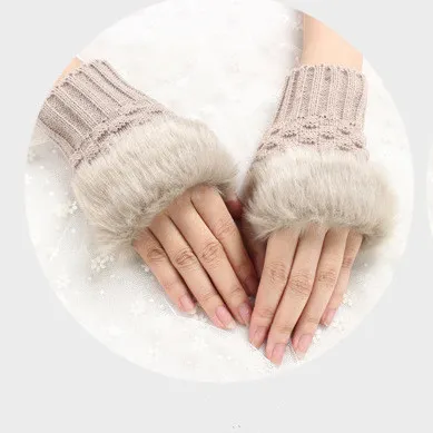 1 çift yün karışımı sahte tavşan kürk kadın parmaksız eldiven örgü tığ işi kış eldivenleri sıcak eldivenler gants femme bayan kızlar190e