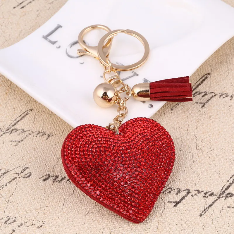 ZOSH Heart Keychain Leather Tassel Gold Key Holder Metal Crystal Key Chain Keyring Charm Bag Auto Pendant Gift Whole 240L