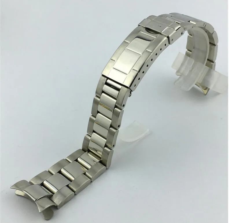 Watchband 20mm Watch Band Strap 316L Paslanmaz Çelik Bilezik Kavisli Uç Gümüş İzleme Aksesuarları Adam Submariner GO259i