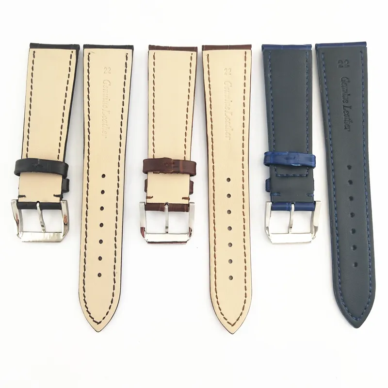22mm noir marron bleu café couleur montre-bracelet en cuir véritable bracelets de montre bracelets bracelets de montre avec boucle en acier inoxydable P8232871