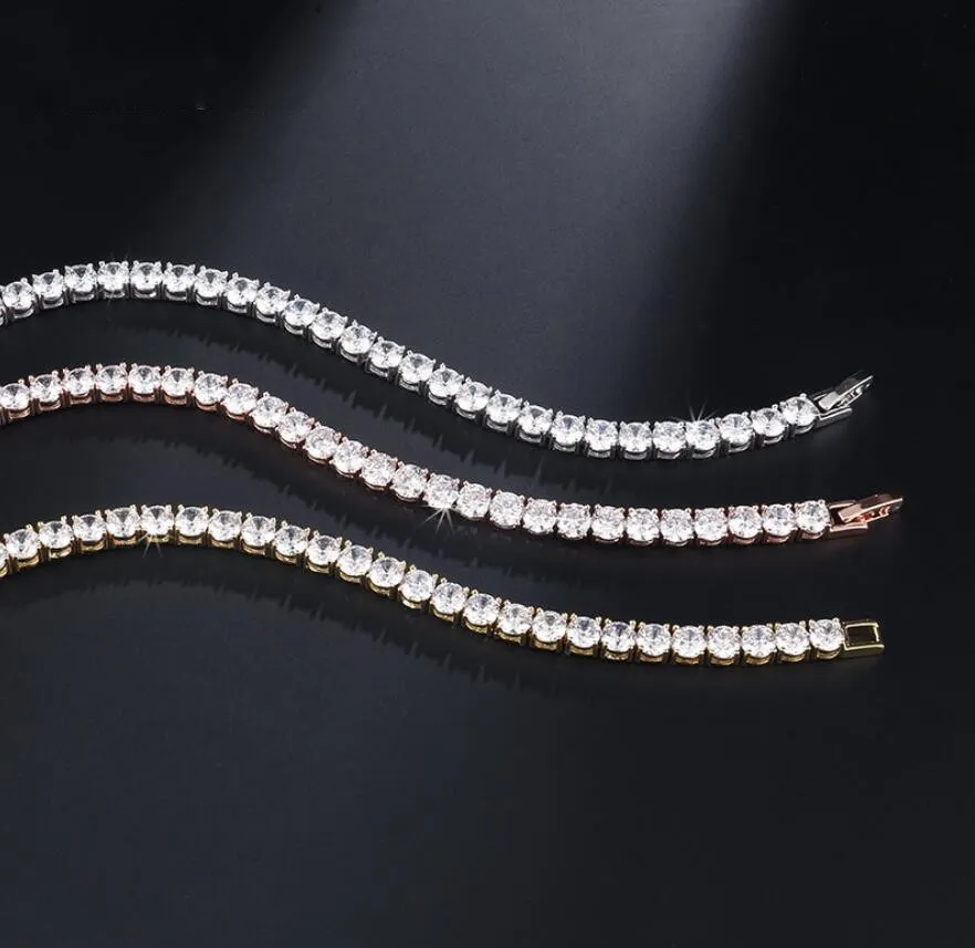 Bijoux fins de luxe en or rose 18 carats rempli de 3 couleurs sertissage de griffe de topaze blanche CZ diamant pierres précieuses mode femmes bracelet pour filles 283l