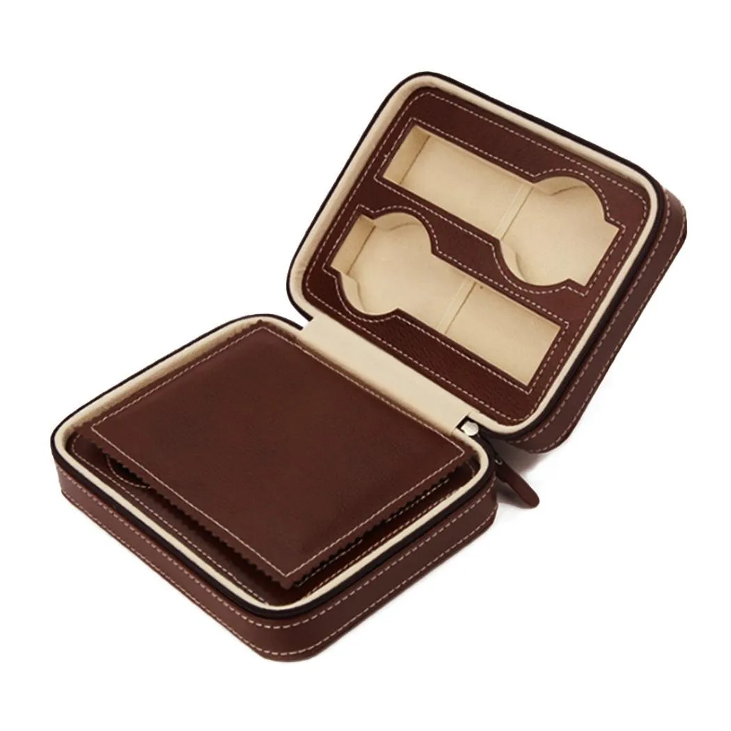 Titta på Box Square 4-Slots Titta på Organisator Portable Lightweight Synthetic Leather Storage Boxes Case Holder266T