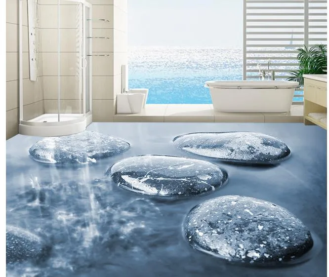Malarstwo podłogowe 3D Tapeta brukowana woda kamienna łazienka 3D Malowanie podłogowe Płytki podłogowe samozadowolenia PVC Tapeta245c