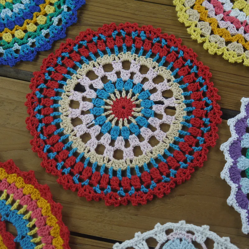 14Piese - 7design-- Par design Beau Crochet Vintage Napperon Vintage Fait Main Napperons Multicolores Coasters2623