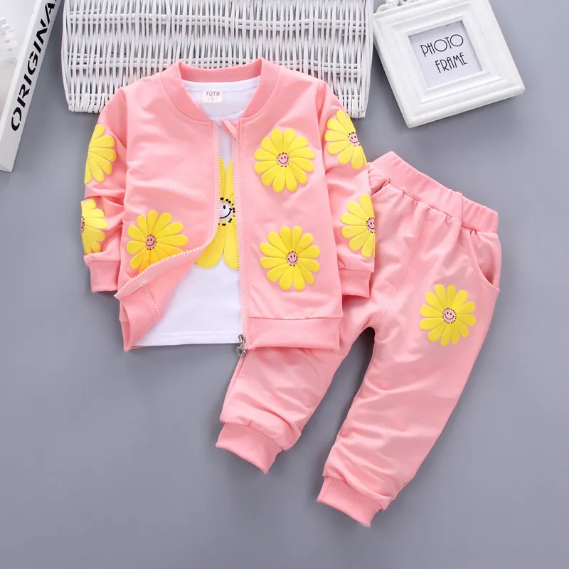 3 adet Çocuklar bebek Giyim Seti Kız için Sonbahar Pamuk Moda Kız Set Takım Elbise Çocuk bebek Giysileri Spor Rahat Setleri