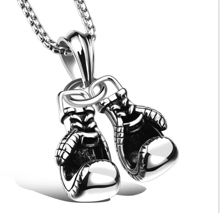 U7 Cool Sport New Men Necklace Fitness Fashion Stainless Steel Workout Jewelry Gold Plated Pair Boxing Glove Charm Pendants Access302S