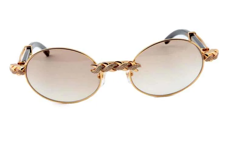 2019 Neue Retro-Mode-Sonnenbrille mit runden Diamanten, 7550178, natürliches, gemischtes Horn, Luxus-Luxus-Sonnenbrille, Brillengröße 55, 57-22-135 mm, 259R