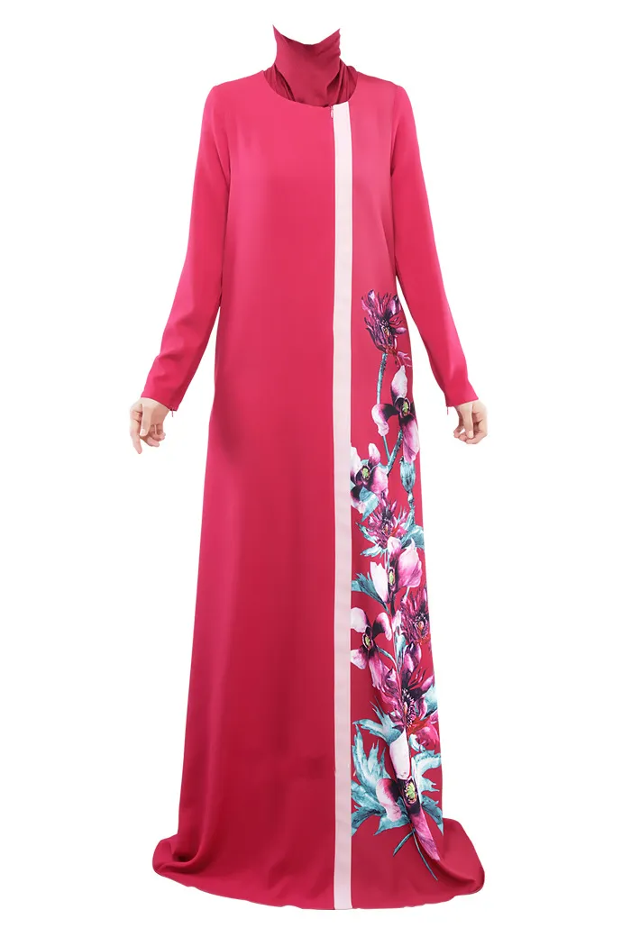 Мусульманских женщин Абая платье О-образным вырезом с длинным рукавом длиной до пола свободные печатных Исламский джилбаб хиджаб кафтан женская этническая одежда DK726MZ