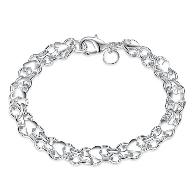 BEAST GIF HART SESBETT 925 Silver Armband JSPB293 BEAST Gift Män och kvinnor Sterling Silver Plated Chain Link Armelets218V