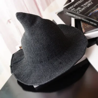 Along the sheep wool cap knitting fisherman hat qiu dong Female fashion witch pointed basin bucket hat accessories185J