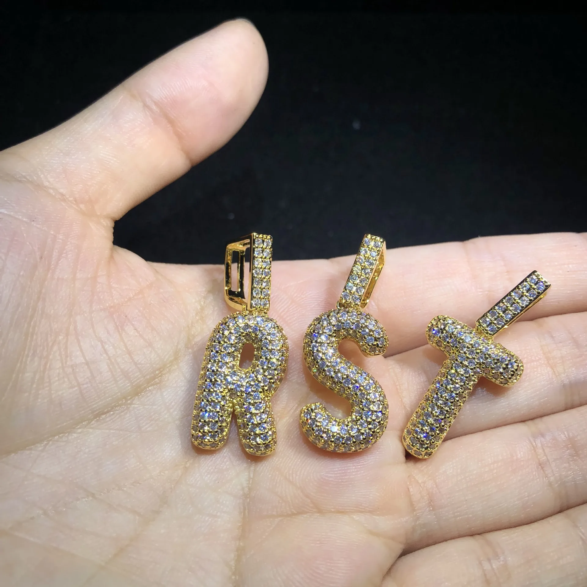 Hip Hop Iced Out Custom Bubble Letters Hanger Ketting Micro Pave Zirkoon met Touw Chian DIY Sieraden voor Men215z