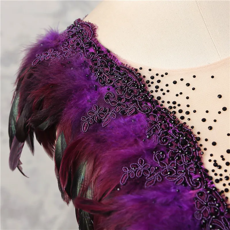 Luxury Noble Purple Evening Dresses Jewel Sleeveless With Feather Beaded Mermaid Prom Gowns Back Zipper Sweep Train Custom Made Party Gowns