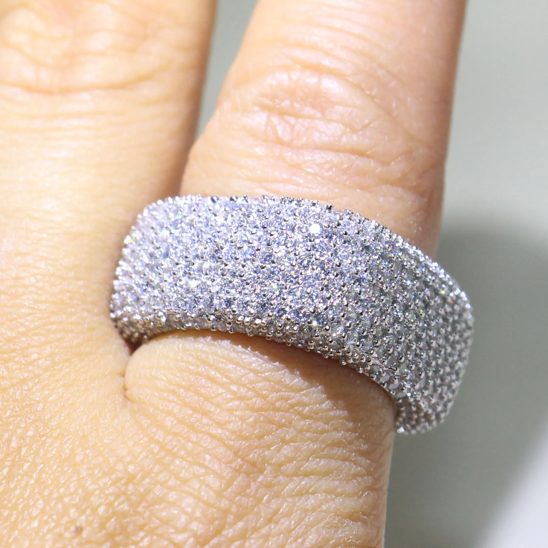 Tamanho 5-10 jóias de luxo 925 prata esterlina preenchimento pave mirco branco completo safira cz diamante anel de promessa casamento feminino anel de banda f208w
