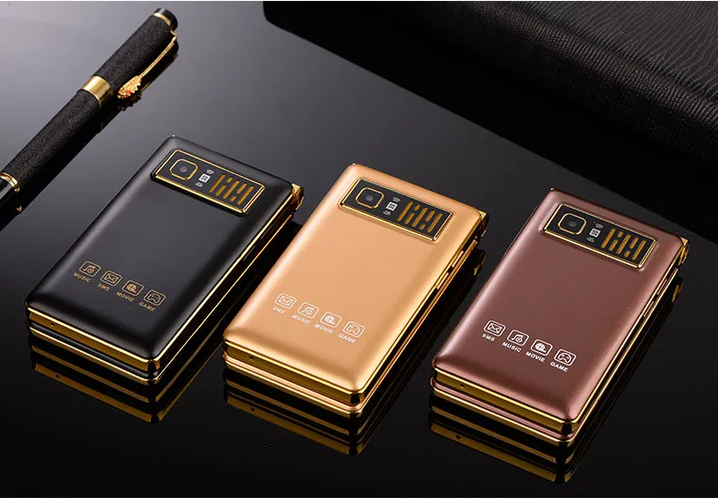 Luxury Flip 3.0 inch Double touch Screen Cell phones Dual SIM Card MP3 FM Gold cellphones Big keyboard letters loudly speaker mobile cellphone