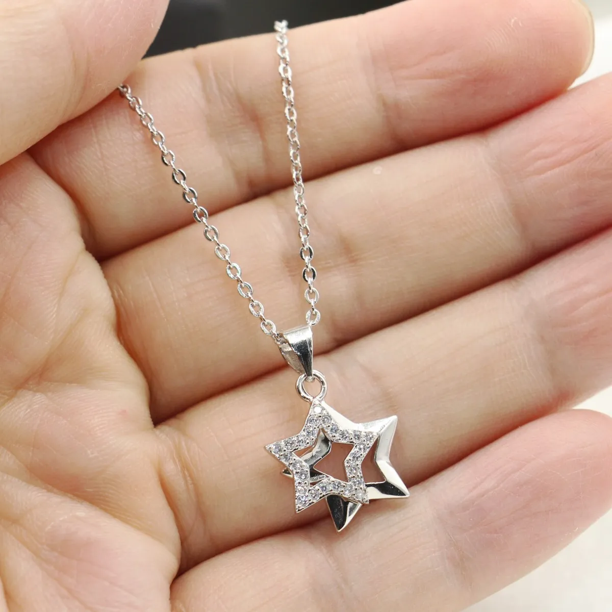 Double Star Necklace Original Desgin Luxury Jewelry 925 Sterling Silver Pave White Sapphire CZ Diamond Party Promise Pendant For Women Gift