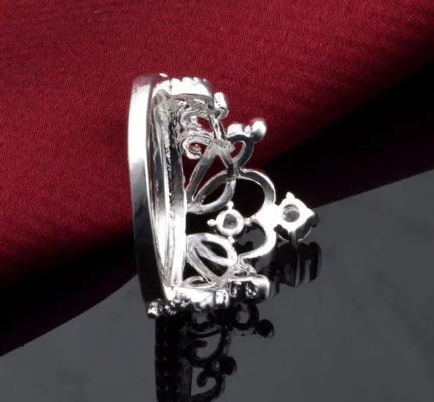 2018 alta qualità Ragazza / donna moda argento 925 R630 Brillante cristallo doppia corona anello 2.3 * 1.6 cm gioielli in argento taglia us7 / us8
