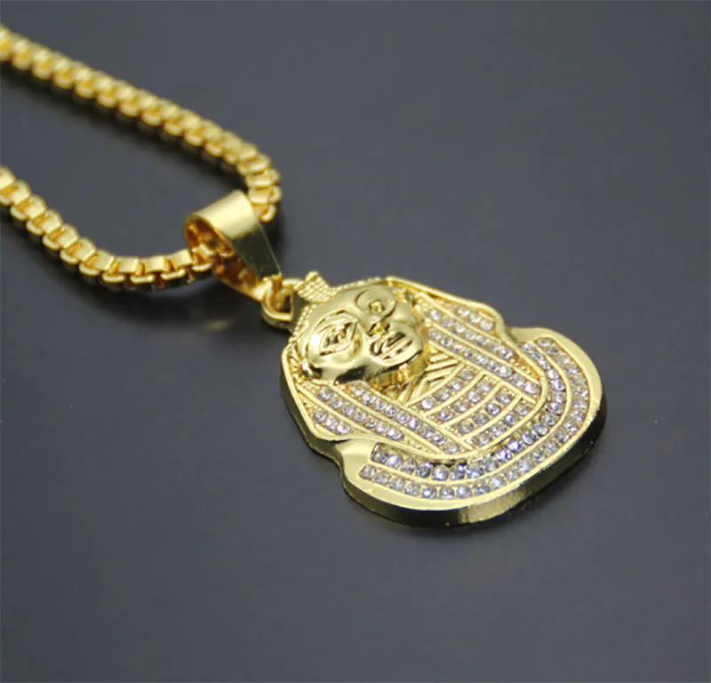 Gioielli africani da uomo in lega di zinco placcato oro 18 carati collana con pendente faraone egiziano 30 catene a catena Hip Hop256i