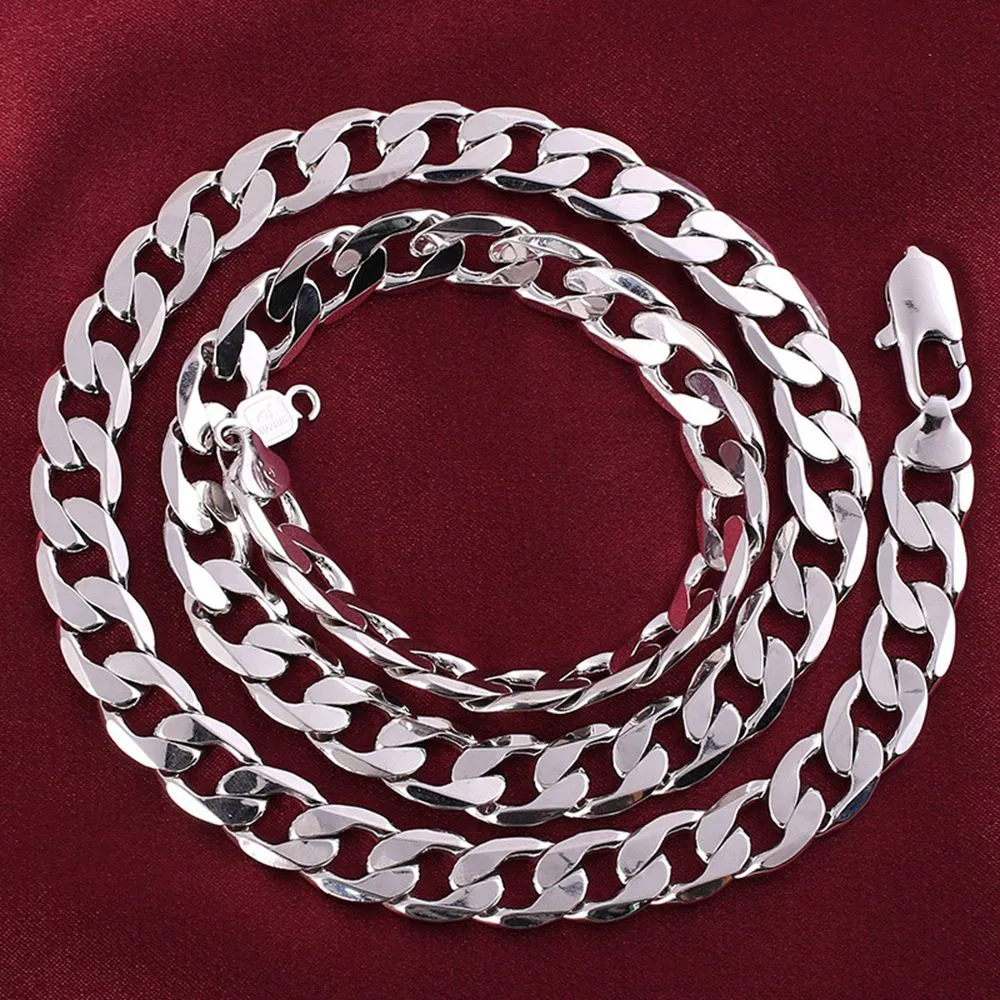 10mm Wide Solid Curb Chain 18K White Gold Filled Classic Style Polished Mens Necklace Jewelry 24 Inches169u