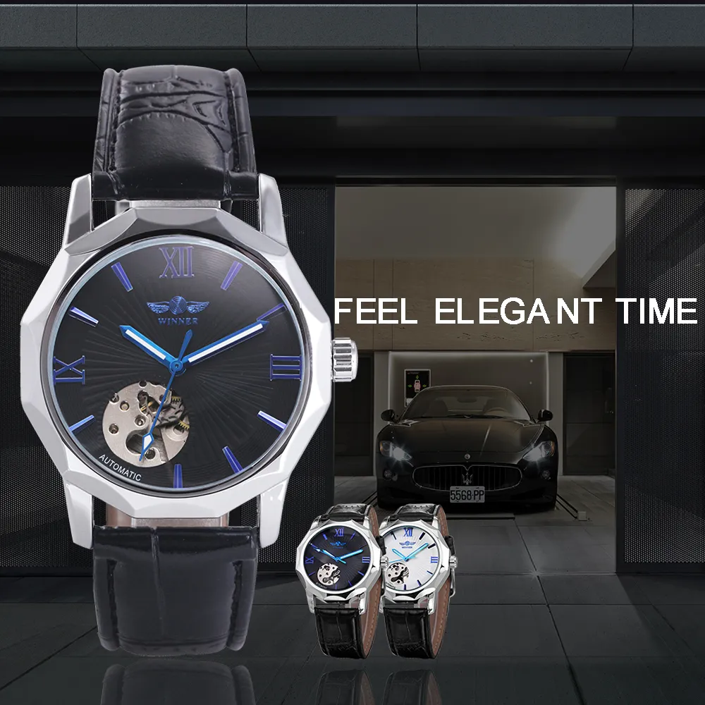 Zwycięzca Niebieski egzotyczny projekt Dodecagon Design szkieletu Mężczyźni Watch Geometria Top Marka Luksusowa automatyczna moda mechaniczna 288Y