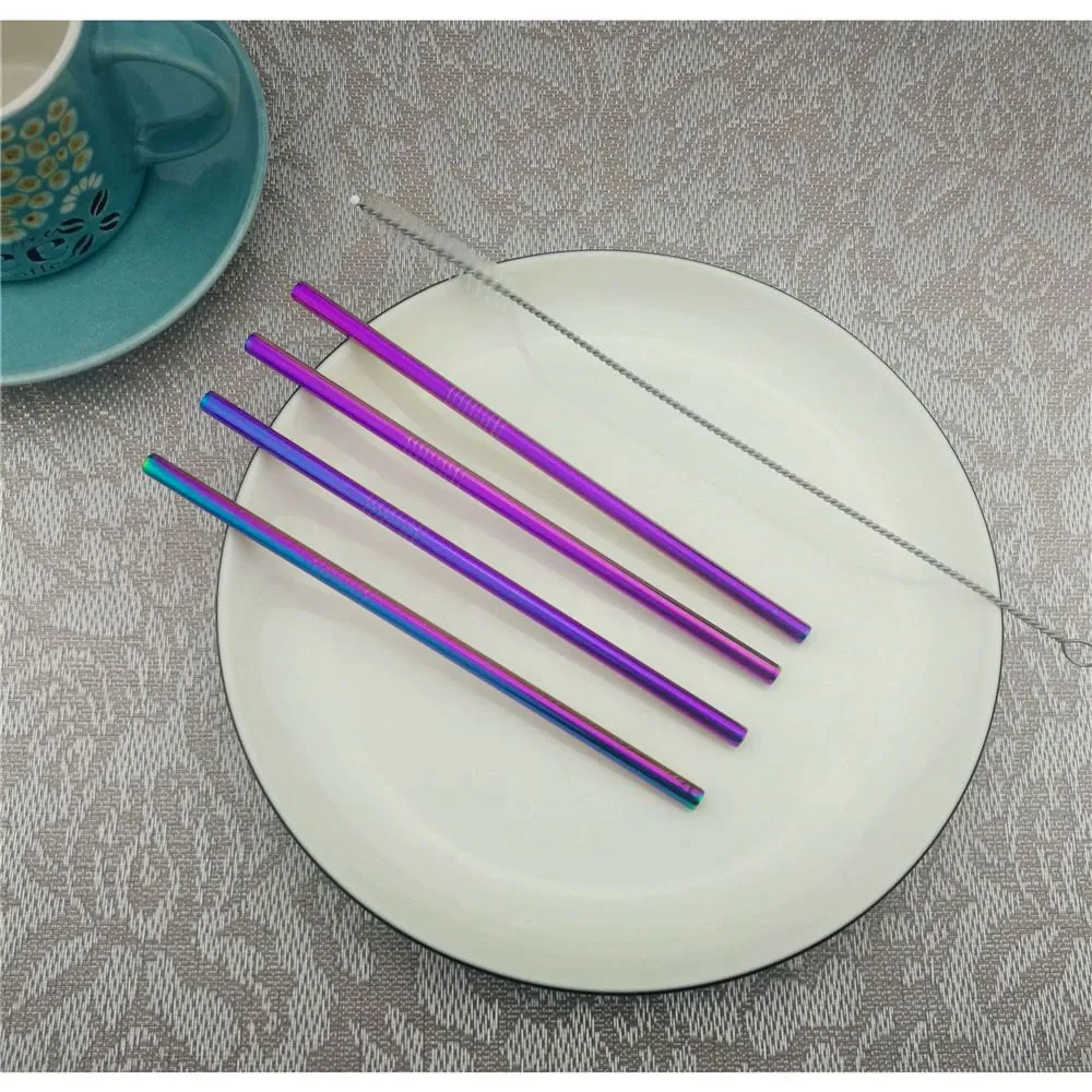 New Size Colorful Stainless Steel Drinking Straws 1Brush Reusable Straight Bent Filter Straw Metal Drink Party Bar Accessorie 16cm
