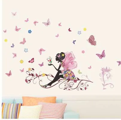 Papillon fleur fée Stickers muraux pour chambres d'enfants chambre décor bricolage dessin animé Stickers muraux Art Mural PVC affiches enfants Gi2526