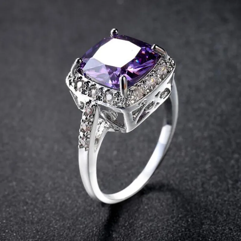 2 stuks veel - nieuwe collectie kwaliteit zilver paars zirconia edelsteen sieraden dame trouwringen Jewelry252t