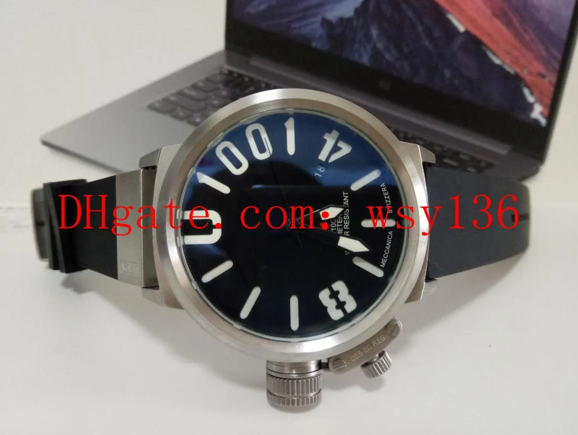 Новые мужские часы Classico 55 U-1001 с черным циферблатом и резиновым ремешком с автоматическим механизмом, мужские повседневные часы с прозрачной задней панелью286n