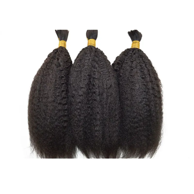 Kinky Straight Hair Bulk Malaysian Peruvian Cambodian Human Hair Bulk For Braiding 3 Bundles Bulk Hair Natural Color FDSHINE