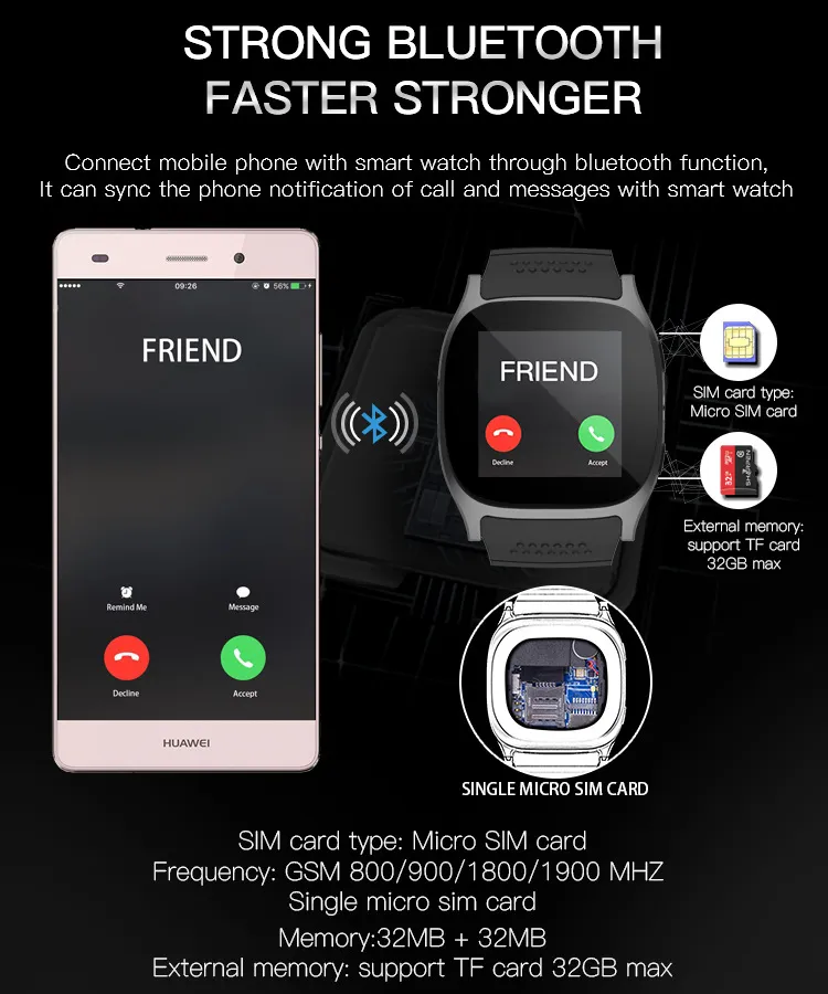 Nieuwe slimme elektronische producten T8 Smart Watch M26 Verbeterde versie van kaarttelefoon met camera3487669