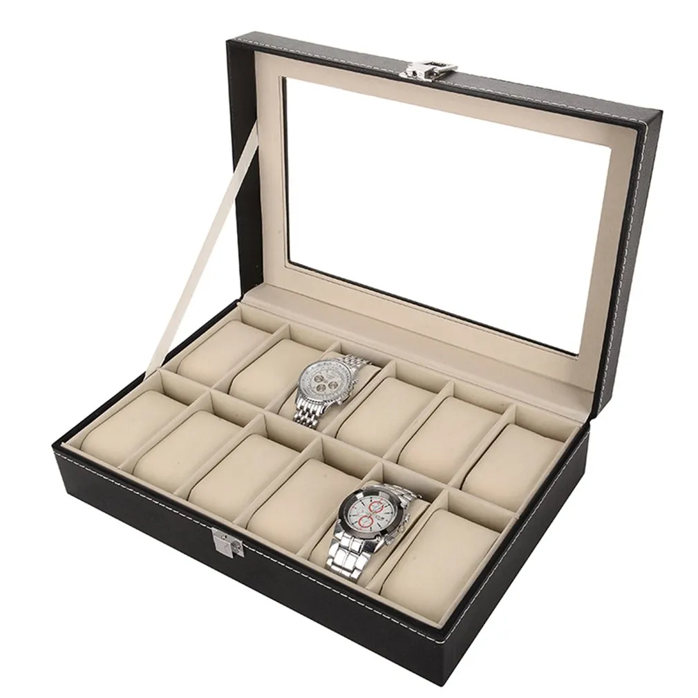 10 12 Slots Watch Box Universal Watches Display Case Glass Top Watch Winder Jewelry Storage Box Arrtwatch Organizer309Z