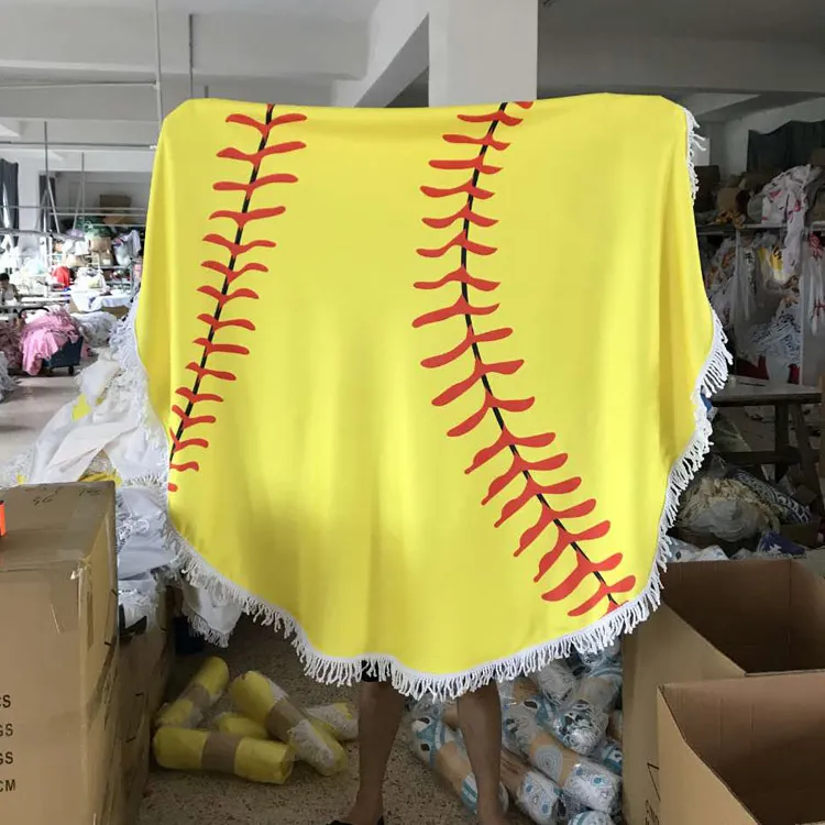 150cm Baseball Softball Tapestry Beach Towel Round blanket with Tassel Fringing Throw Sports Yoga Mat Table Cloth