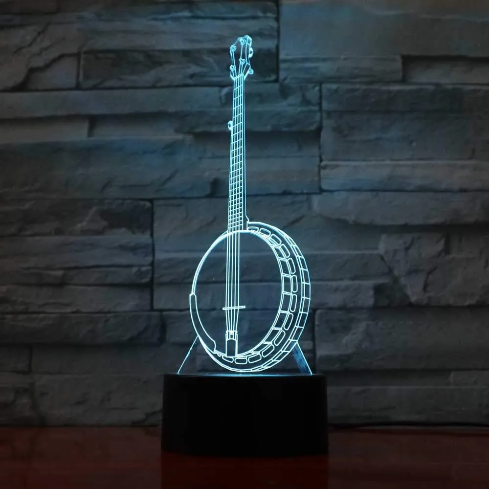 3D LED Creative Banjo Night Light Touch Table مصابيح الوهم البصري 7 ألوان تغيير الأضواء الزخرفة المنزل عيد ميلاد GI206D