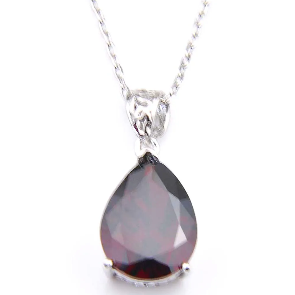 Luckyshine Exclude Shine Water Drop Red Garnet Pendants حفلة زفاف للسيدات سحر الزركون القلائد 283W