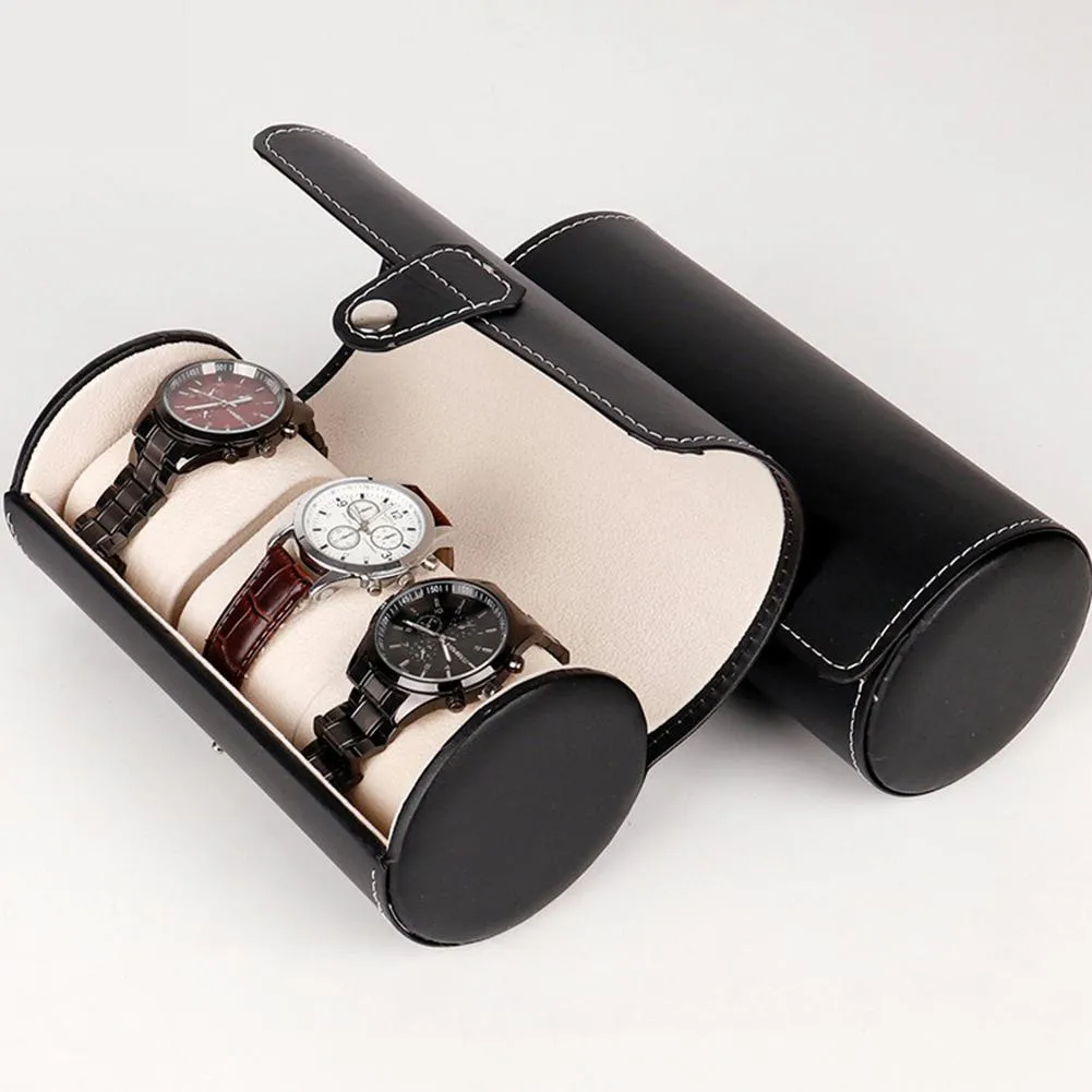 LinTimes – boîte de montre à 3 fentes de couleur noire, étui de voyage, rouleau de poignet, rangement de bijoux, organisateur collecteur 1272b