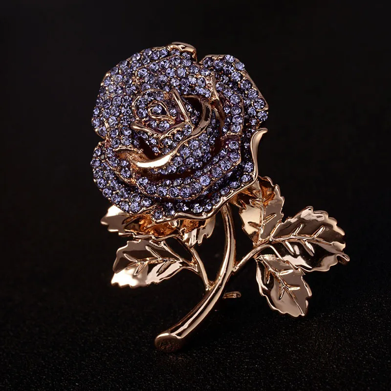 Broche Rose Vintage en strass plaqué or, épingles en cristal Rose pour fête, cadeaux de mariage, bijoux à la mode, vente au détail, Whole243q