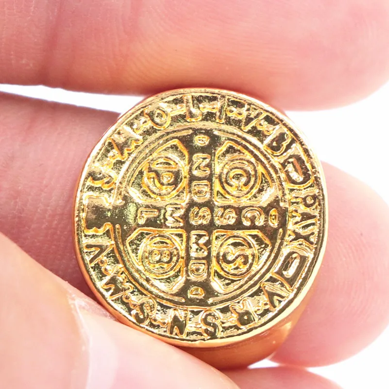 Bague Punk en acier inoxydable pour hommes, plaqué or 18 carats, croix religieuse catholique, anneaux gothiques, noir, taille américaine 7 à 14252M