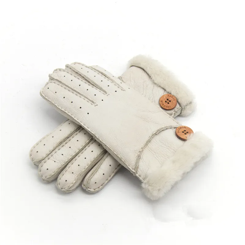 Entier-nouveau chaud hiver dames gants en cuir véritable laine femmes 100% 226r