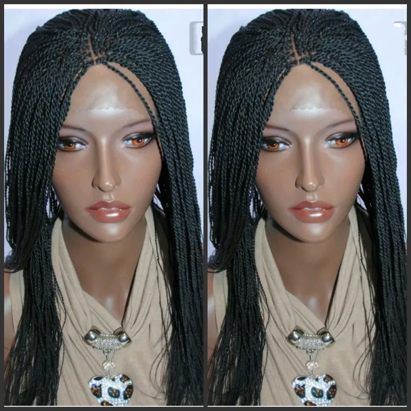 Handmade Long Senegalese 2x Twist Lace Wig Synthetic Fully Hand Braided lace front wig Medium Twist For Afro Women