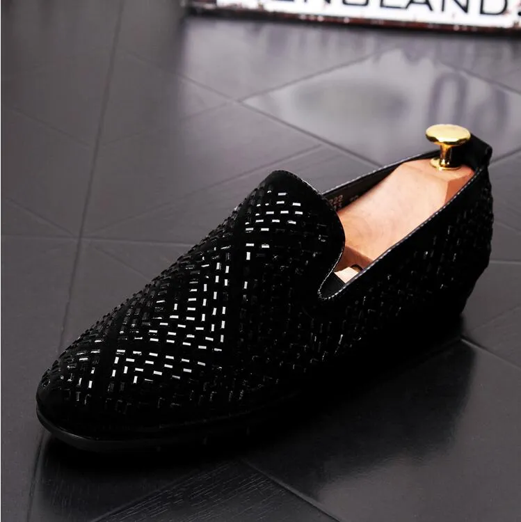 New Style Men loafers Silver Black Diamond Rhinestones Spiked Loafers fashion Rivets shoes Wedding Party Shoes G118