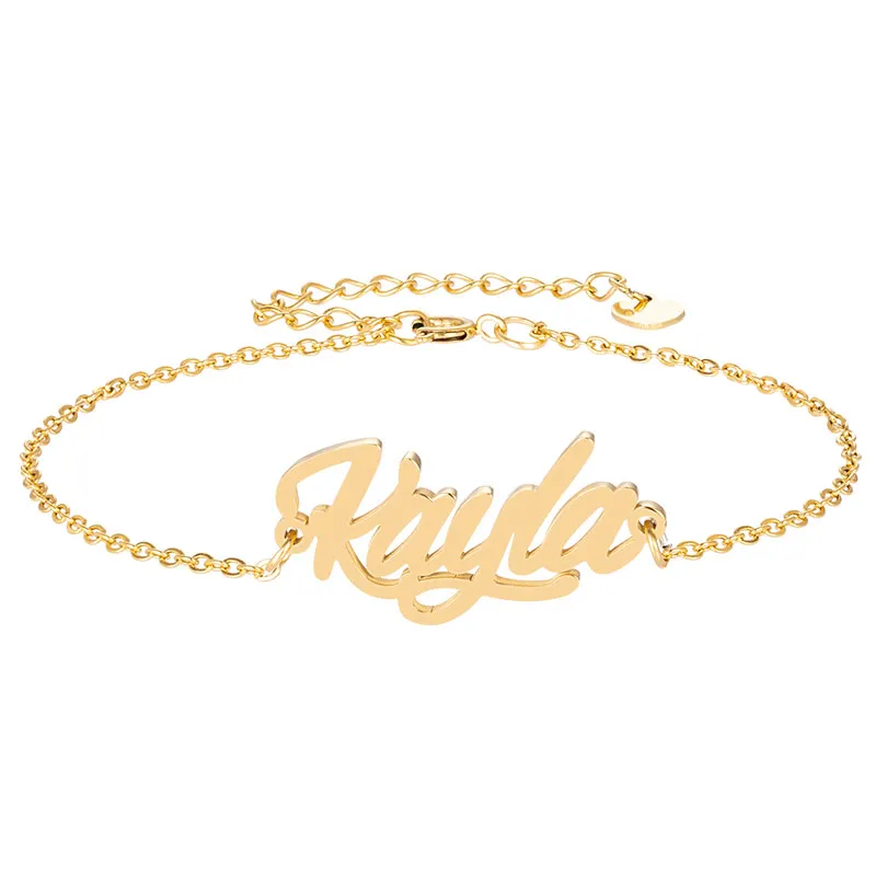 18K Goldplated rostfritt stål Namn Nackband Armband Set Women Kayla Script Letter Gold Choker Chain Halsband Pendant Namnplatta 7679612