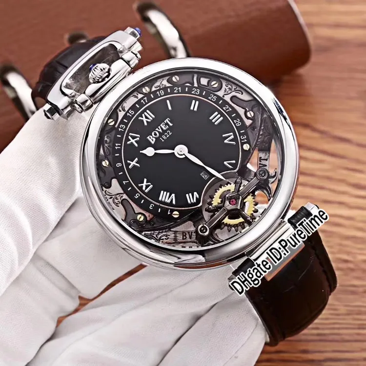 Nowy Bovet Amadeo Fleurier Grand Complikacje Virtuoso Rose Gold Skeleton Biała tarcza męska zegarek brązowy skórzany pasek sportowy 2385