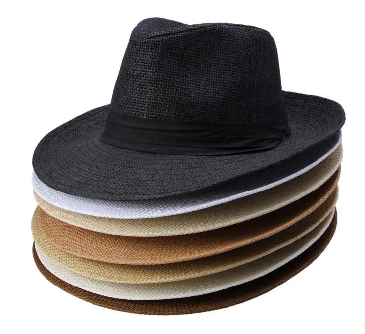 moda Ampla palha Brim chapéus, chapéu senhoras sol, chapéu de palha do verão, homens e mulheres grande chapéu de cowboy cap Praia 6 cores