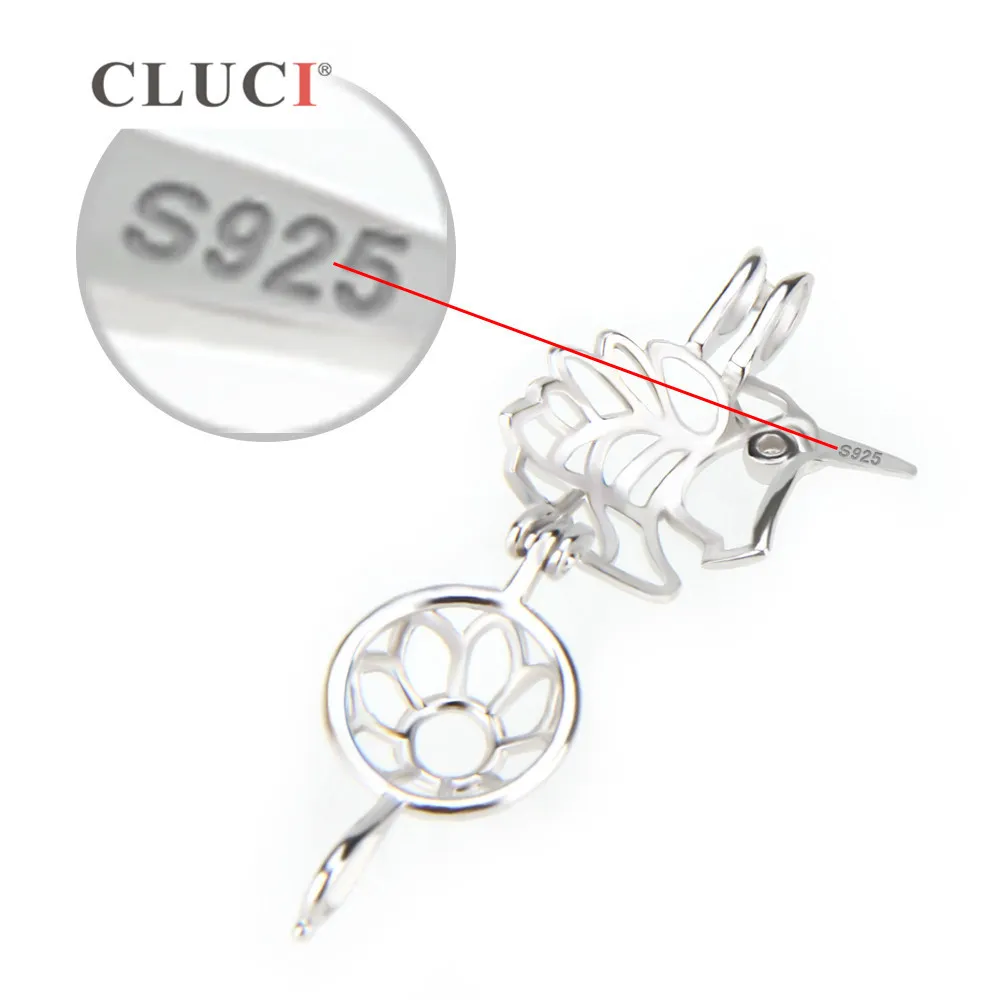 Cluci Fashion 925 Sterling Silver Unicorn Cage Pendant för kvinnor som gör pärlor halsbandsmycken 3st S18101607250B