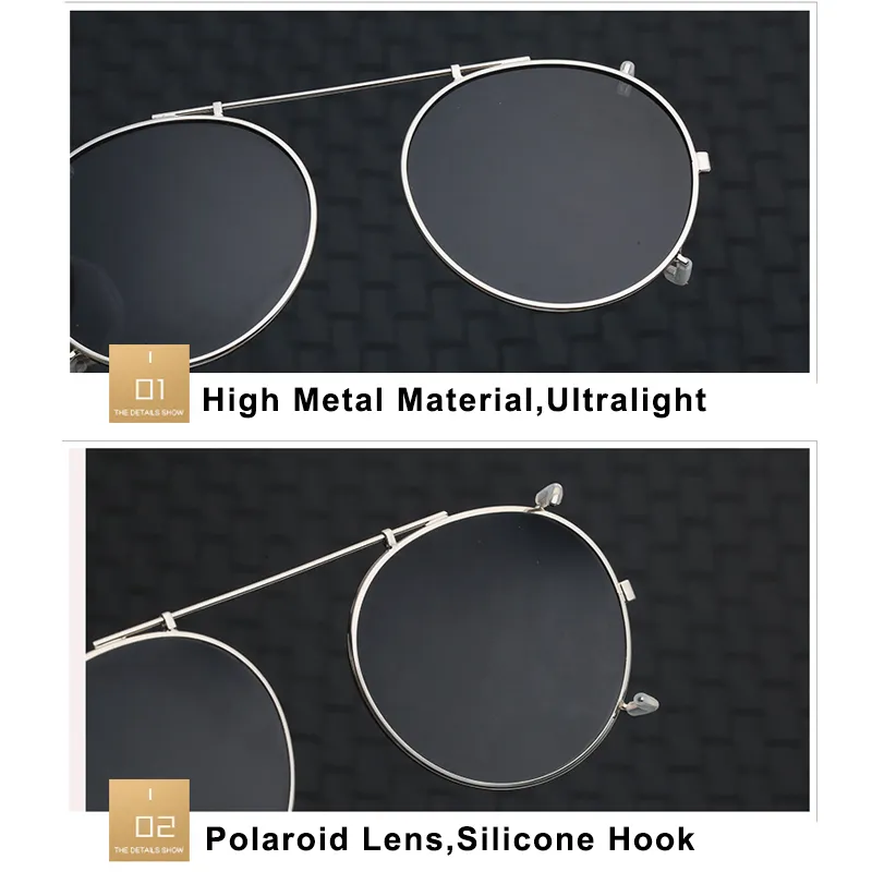 Gepolariseerde ronde clip op zonnebrillen unisex roze coating spiegel zonnebril Rij met metalen ovale schaduwclip op bril UV400 207R