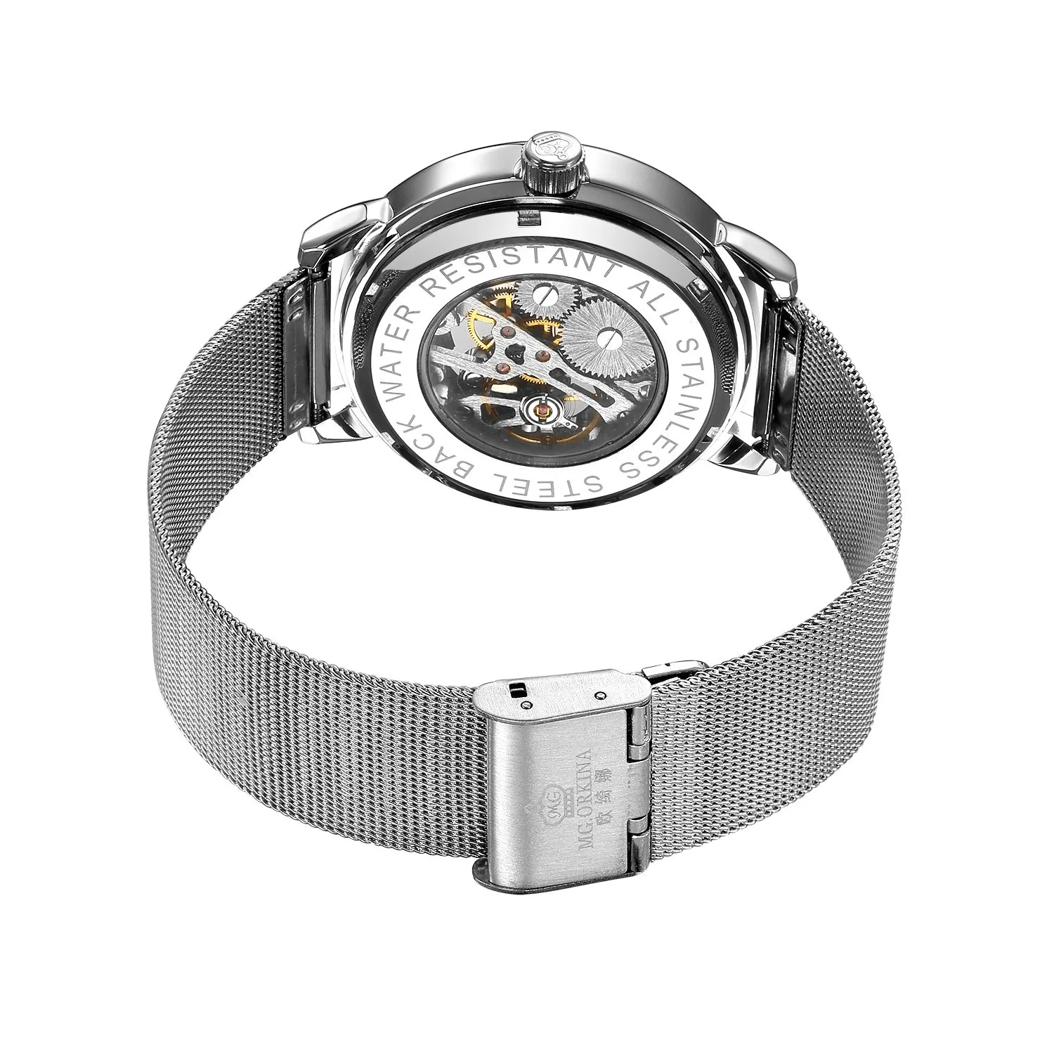 Wengle New Orkina Mesh Belt Men Hollow Through Bottom Roman siffror Luxury Gift Dress Mechanical Watch3108