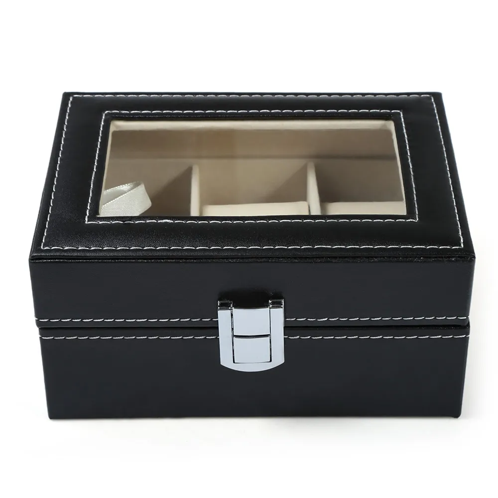 Titta på lådor 3 GRIDS Slots PVC Leather Case Jewelry Storage Organizer Elegant Watches Collection Gifts Organizer Caja Reloj2965