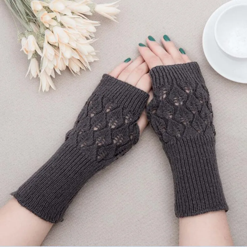 2018 New Winter Women Fingerless Knitted Long Gloves Arm Warmer Wool Half Finger Mittens lot209s