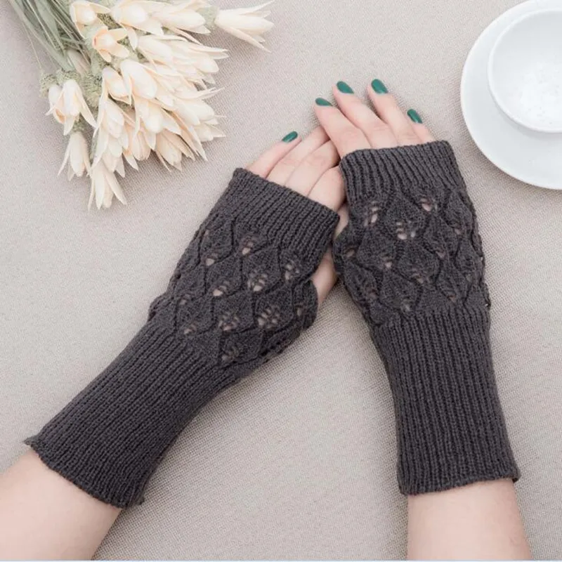 2018 Nya vinterkvinnor Fingerless Sticked Long Gloves Arm Warmer Wool Half Finger Mittens Lot271K