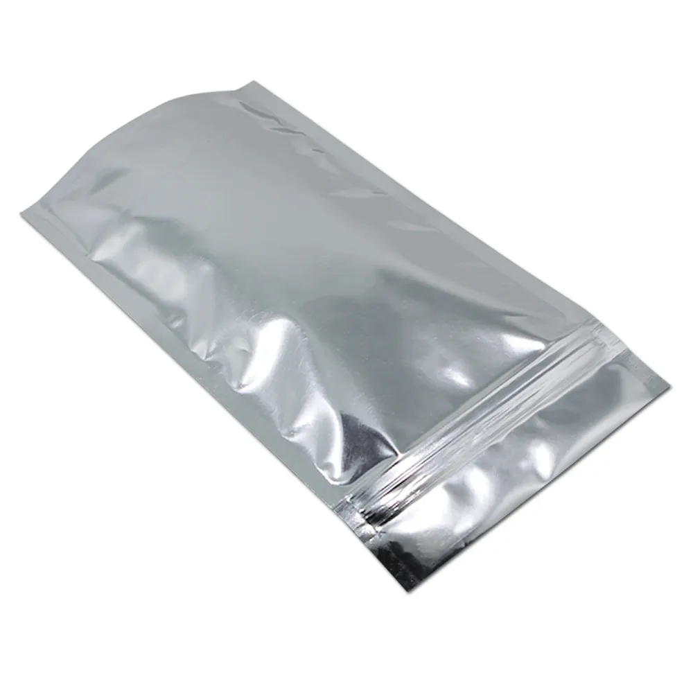 50 peças 15x22cm prata transparente suporte folha de alumínio sacos de armazenamento de alimentos folha mylar reciclado bolsas à prova de vazamento calor selo zíper packin198m